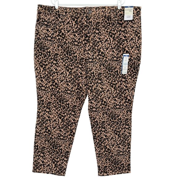 Terra & Sky Women Straight Stretch Brown Black Leopard Denim Jeans Plus 24WP NWT - Picture 1 of 10